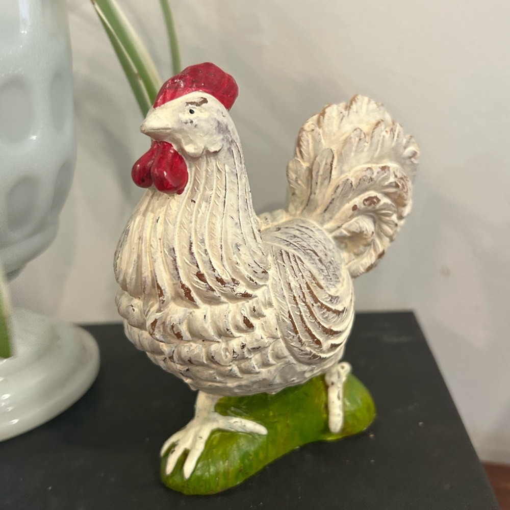 White Rooster Figurine with Red Comb Candle 4.5”h Farmhouse
